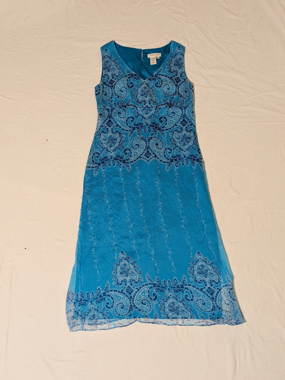 Silk Coldwater Creek Teal-Blue Paisley Sleeveless Dress